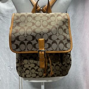 Coach Tan and Brown Signature Backpack